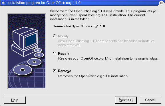 Modify installation Dialog